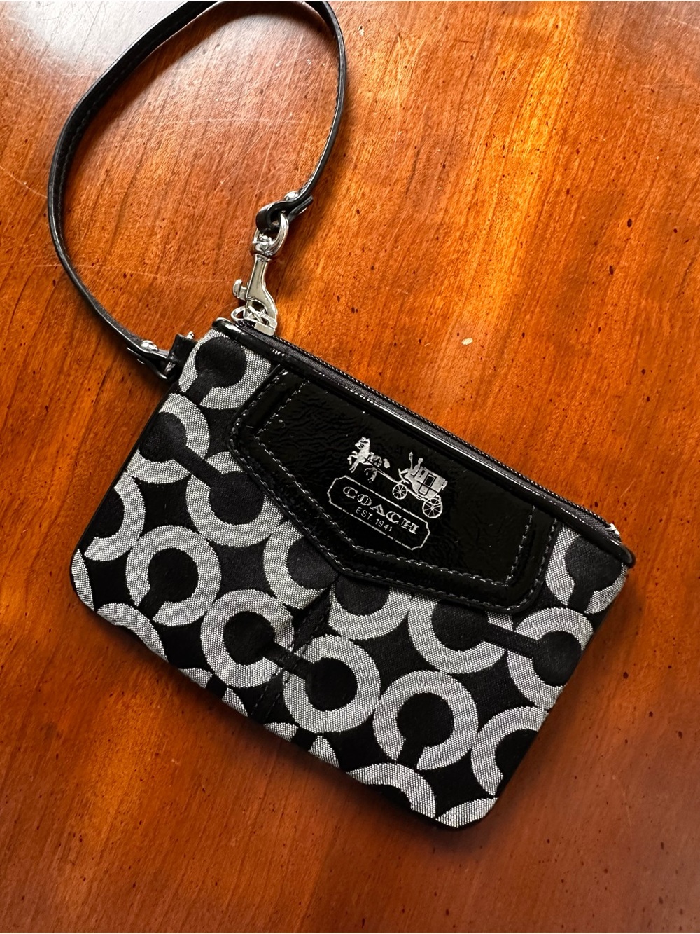 Coach Black & Gray Signature C Pattern Wristlet